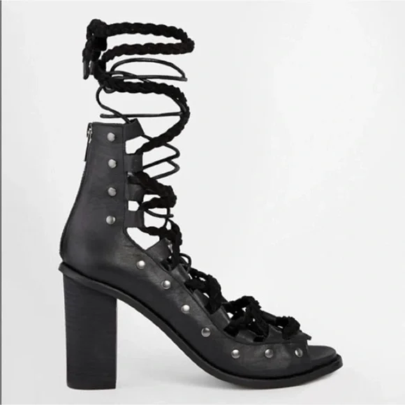 Free People Collection Pember black leather studded lace-up heels - Picture 5 of 13